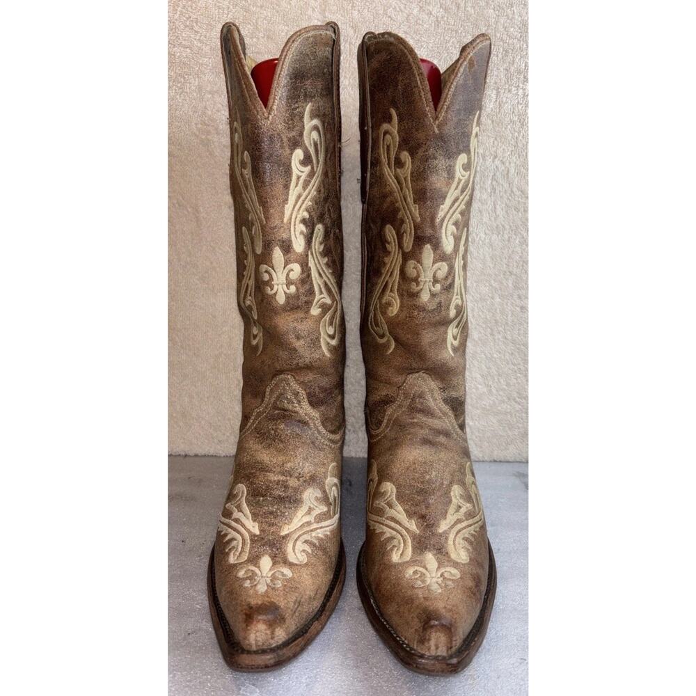 Corral Cortez Womens Boot Size 10 M Western Leather Cowboy Boots Tan White